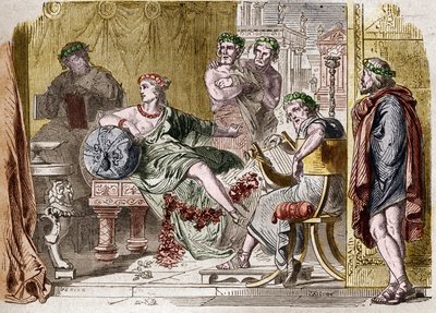 Aspasia de Mileto la cortesana griega del siglo V a.C. Grabado de French School