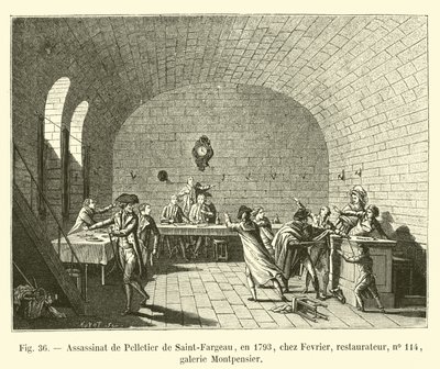 Asesinato de Pelletier de Saint-Fargeau, en 1793, en casa de Fevrier, restaurador, no 114, galería Montpensier de French School