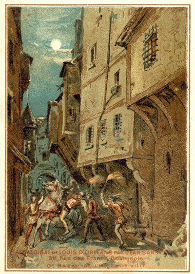 Asesinato de Luis de Orleans por los hombres de Juan Sin Miedo, Duque de Borgoña, París, 1407 de French School