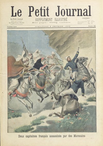Asesinato de dos capitanes franceses de la Legión Extranjera por marroquíes de la tribu Beni-Smir, ilustración de portada de 