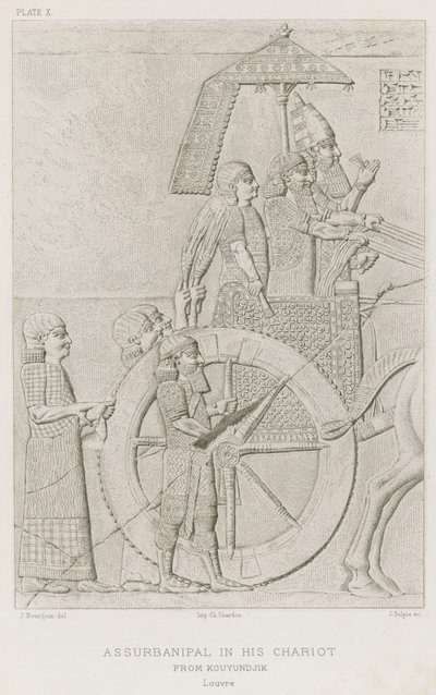 Asurbanipal en su carro, de Kouyundjik, Louvre de French School
