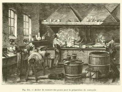 Taller de teñido de pieles para la preparación del marroquín de French School