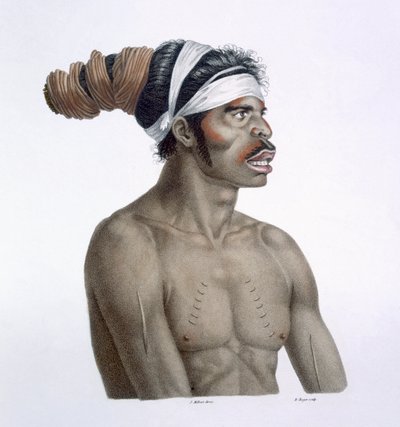 Aborigen australiano, un hombre llamado Cour-rou-bari-gal, de Nueva Holanda, 1812 de French School