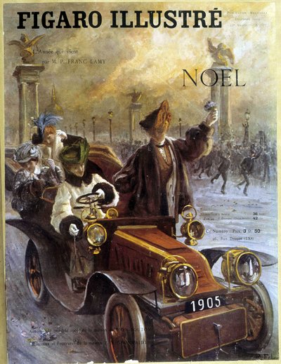 Automóvil Dion-Bouton 1905 y abrigos y pieles Grunwaldt - en “Le Figaro Illustré”, dic. 1904 de French School
