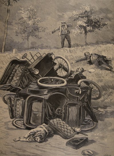 Accidente automovilístico, ilustración de Le Petit Journal: Suplemento ilustrado, 1898 de French School
