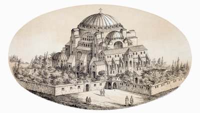 Aya Sofya Camii o Basílica de Santa Sofía, Estambul, Turquía, según una ilustración de mediados del siglo XIX, de L