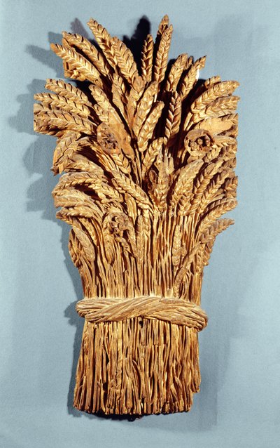 Letrero de panadero con espigas de trigo y flores del campo (madera dorada) de French School