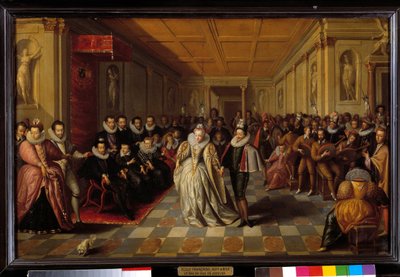 Baile dado en el Louvre en presencia de Enrique III y Catalina de Médicis para el matrimonio de Anne, Duque de Joyeuse y Margarita de Lorena Vaudemont (hermana de la Reina Louise) el 24 de septiembre de 1581 de French School