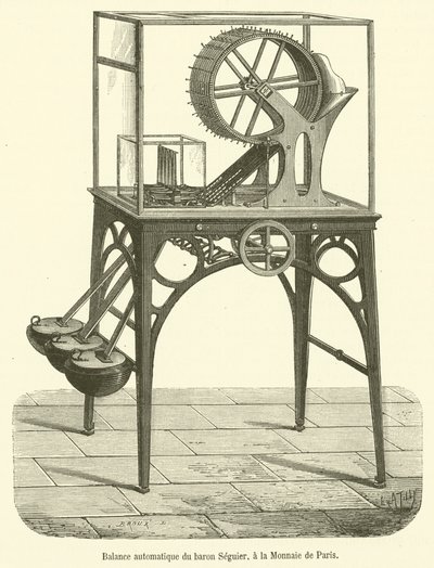 Balanza automática del barón Seguier, en la Moneda de París (grabado) de French School
