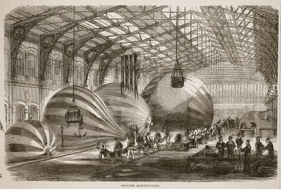 Fábrica de globos, ilustración de la Historia de la Guerra entre Francia y Alemania, 1870-1871 de French School
