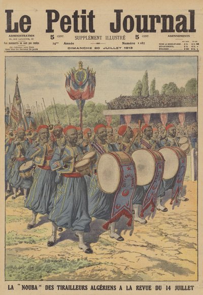 Banda de los tiradores argelinos marchando en el desfile militar del Día de la Bastilla en París de French School