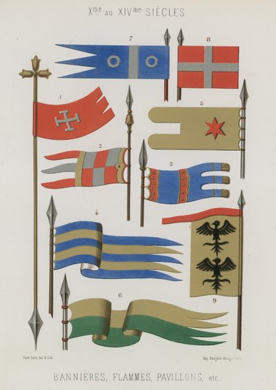 Banderas, estandartes, banderines de los siglos X al XIV de French School