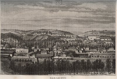 Bar-le-Duc (Bar le Duc) - departamento de la Mosa - grabado en “La France illustrée: géographie, histoire, administration statistique” por V.A. Malt-Brown. 1884 de French School