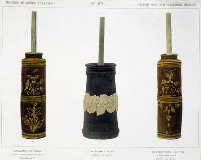Barattes (para la fabricación de mantequilla) en barro trabajado conservado en el Museo Alsaciano, c.1800 de French School