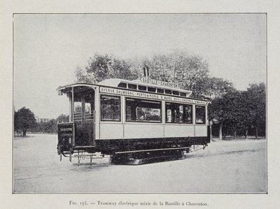 Tranvía eléctrico Bastille-Charenton - en “A través de la electricidad” por G. Davy de French School