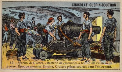Batería de carronadas a bordo de un buque de guerra francés del Primer Imperio, principios del siglo XIX de French School