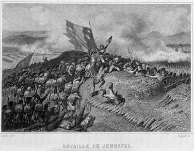 Batalla de Jemappes en 1792 (Victoria de los franceses, comandados por Dumouriez) - en “Revolución francesa” de Thiers. Siglo XIX de French School