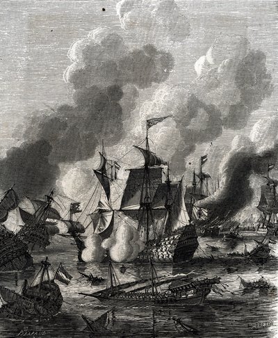 Batalla de Lagos fue una batalla naval durante la Guerra de los Nueve Años el 27 de junio de 1693 (grabado) de French School