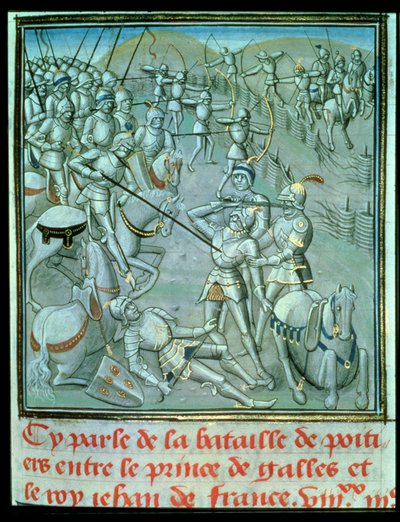 Batalla de Poitiers, que representa al Príncipe de Gales y al Rey Juan de Francia de French School