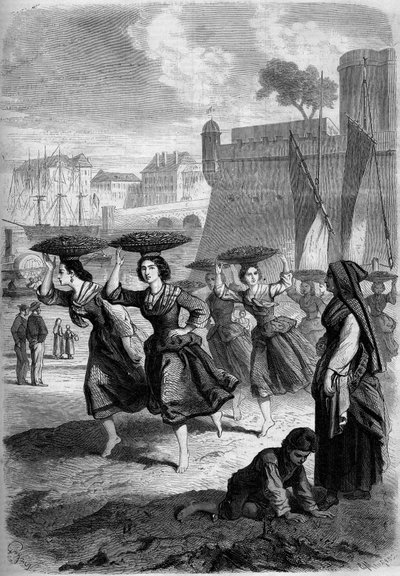 Comerciantes de sardinas de Bayona yendo a Biarritz, Pirineos Atlánticos (64) de French School