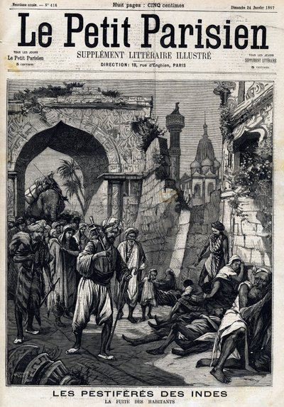 India golpeada por la playa, habitantes enfrentan la epidemia antes de contraer la Peste Negra. Portada del periódico inglés Le Petit Parisien. 24 de enero de French School