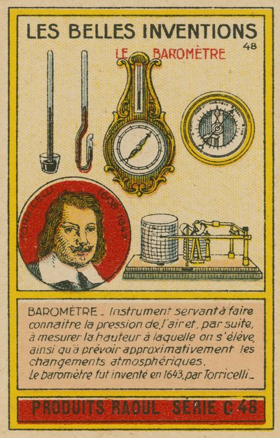 Tarjeta de inventos hermosos, barómetros de French School