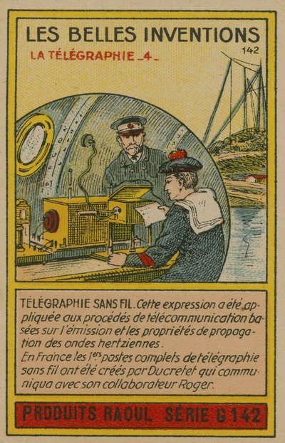 Tarjeta de inventos hermosos, telegrafía de French School