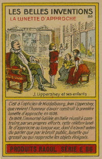 Tarjeta de inventos hermosos, telescopio de French School