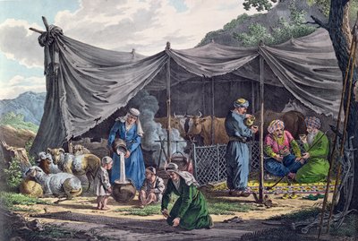 Campamento beduino en el Líbano, principios del siglo XIX (grabado en color) de French School