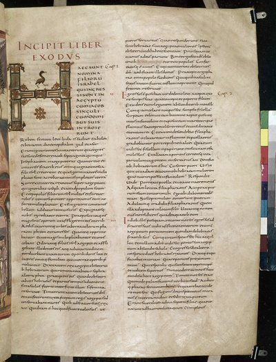 Comienzo del Libro del Éxodo, con la inicial decorada 