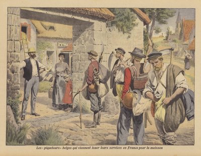 Trabajadores agrícolas belgas buscando trabajo en Francia durante la cosecha de French School