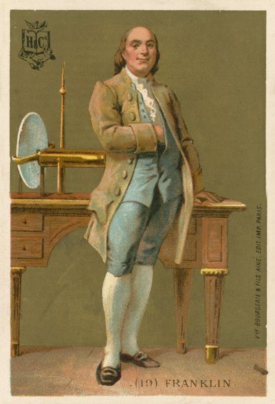 Benjamin Franklin, científico, inventor y político estadounidense. Tarjeta educativa. de French School