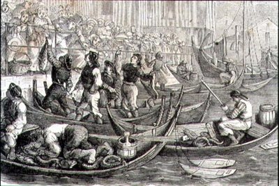 Mercado de Pescado de Bergen en la década de 1860 de French School