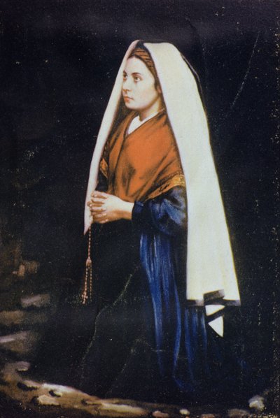 Bernadette Soubirous, de un cuadro de finales del siglo XIX (foto tintada montada sobre tarjeta) de French School