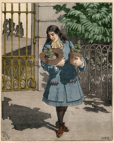Bernard de Jussieu (1699-1777), botánico francés trayendo dos cedros del Líbano desde Inglaterra en 1734. Grabado de 1885 en “Les arts et metiers illustres” por Adolphe BITARD. de French School