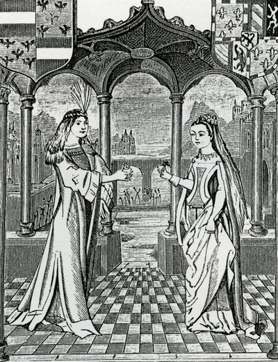 Desposorio de Maximiliano I y María, duquesa de Borgoña en 1477, después de una imagen en las Crónicas de Flandes de French School
