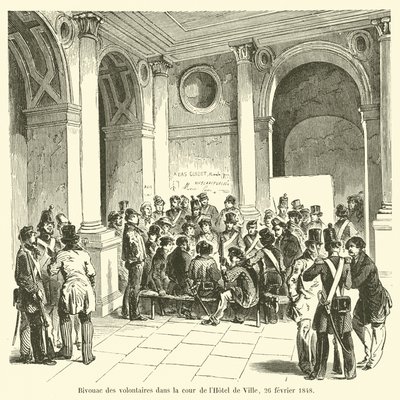 Bivouac de los voluntarios en el patio del Hôtel de Ville, 26 de febrero de 1848 de French School