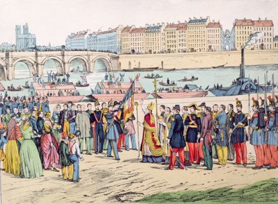Bendición de las Banderas en París antes de la Partida de los Colonos hacia Argelia en 1843, 1935 de French School
