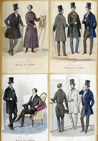 Tablas que ilustran la moda masculina del "Journal des tailors" de 1848 de French School