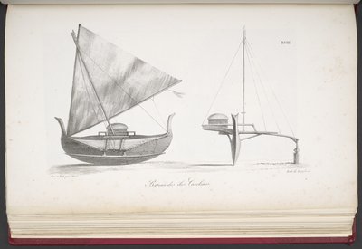 Barco de las Islas Carolinas, de Un viaje pintoresco alrededor del mundo, con retratos de salvajes de América, Asia, África y las islas del Gran Océano; paisajes, vistas al mar y varios objetos de historia natural; acompañado de de French School