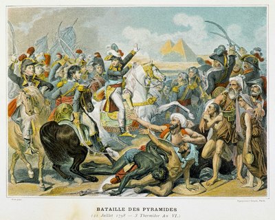 Bonaparte (centro) y sus tropas durante la Batalla de las Pirámides el 21 de julio de 1798 de French School