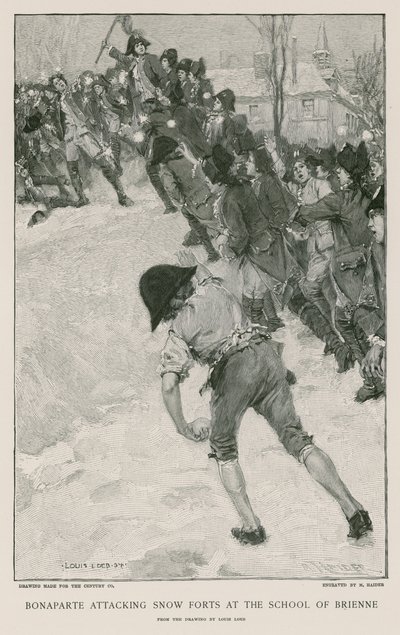 Bonaparte atacando fuertes de nieve en la Escuela de Brienne de French School