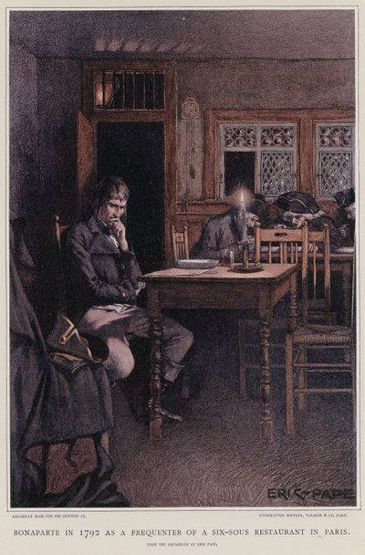 Bonaparte en 1792 como un asiduo de un restaurante de seis sous en París de French School