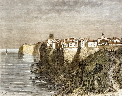 Bonifacio, Córcega (grabado en color) de French School