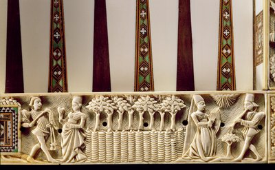 Borde de un tablero de backgammon que representa a una pareja de amantes, 1415 de French School