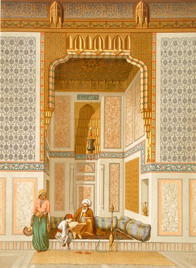 Mezquita de Bordeyny, El Cairo (litografía en color) de French School