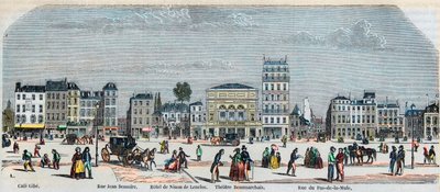 Boulevard Beaumarchais lado sur - Café Gibe - Hotel de Ninon de Laclos - Teatro Beaumarchais - Rue pas de la mule - Grabado en “Tableau-de-Paris” por Edmond Texier 1852 de French School