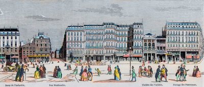 Boulevard Poissonnière y Boulevard Montmartre - bazar de la industria - Rue Montmartre - Théâtre des Variétés y pasaje de los Panoramas - Grabado en “Tableau-de-Paris” por Edmond Texier 1852 de French School