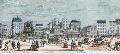 Boulevard du Temple lado sur - Rue Charlot - Café Turk - Passage Vendome - Rue du Temple - Grabado en “Tableau-de-Paris” por Edmond Texier 1852 de French School