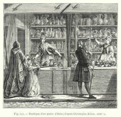 Tienda de un alfarero de estaño; según Christophe Kilian, siglo XVIII de French School